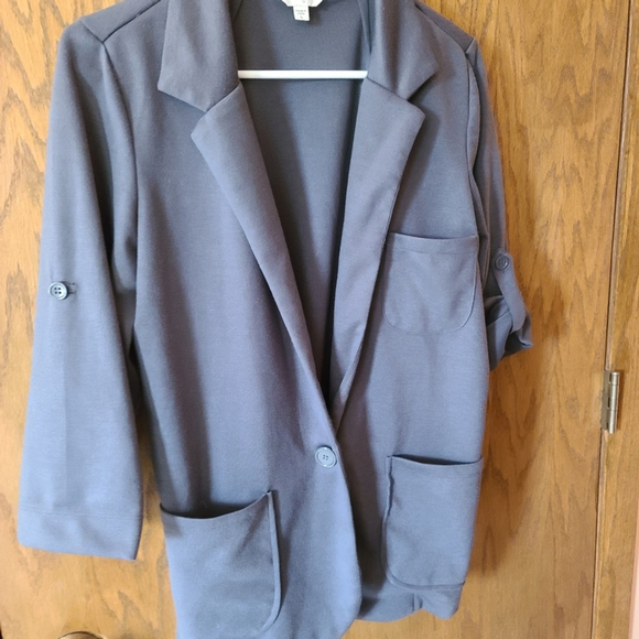 Energie Women's L Gray Jacket with 3/4 Roll-Up Sleeves - Picture 3 of 11